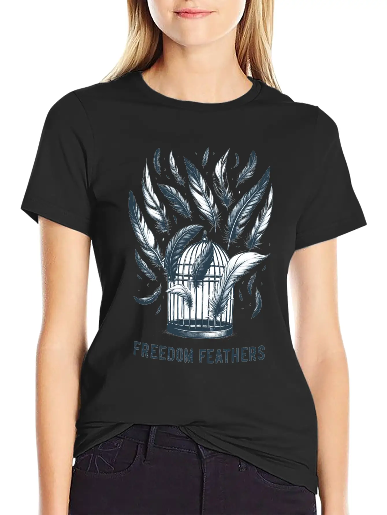 "Freedom Feathers: Soaring To Liberation" Classic Crew Neck Graphic Tee – Everyday Minimal Look