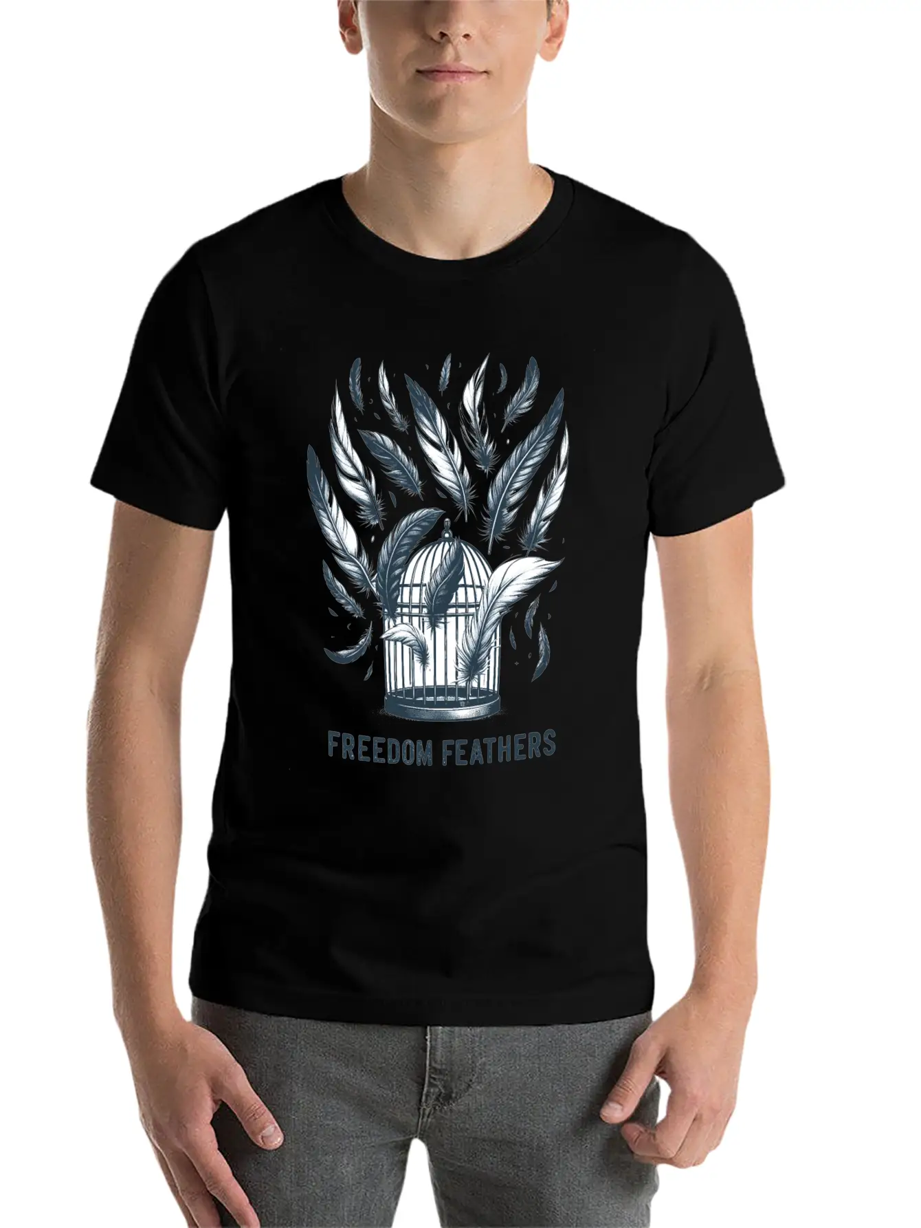 "Freedom Feathers: Soaring To Liberation" Classic Crew Neck Graphic Tee – Everyday Minimal Look