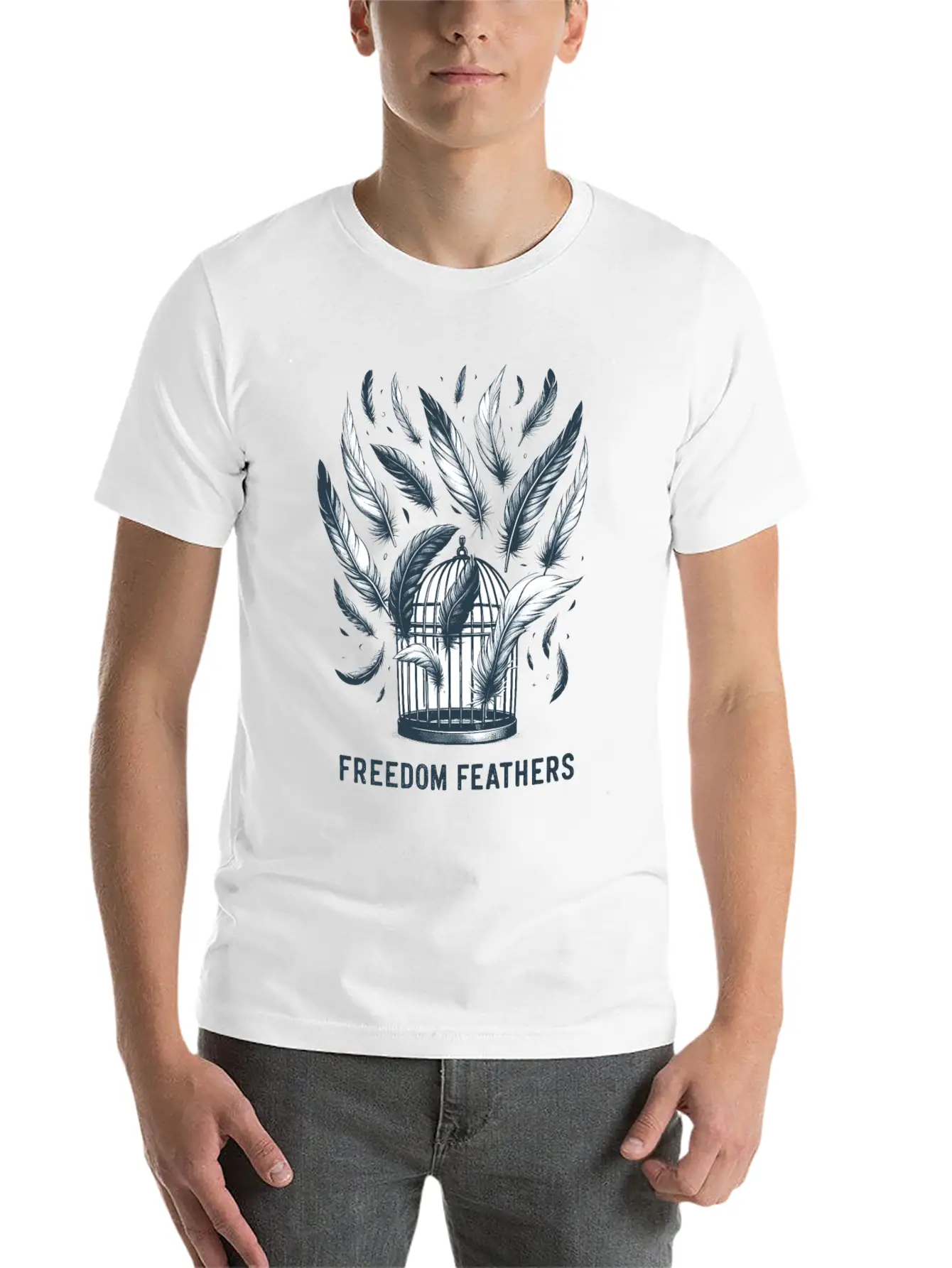 "Freedom Feathers: Soaring To Liberation" Classic Crew Neck Graphic Tee – Everyday Minimal Look