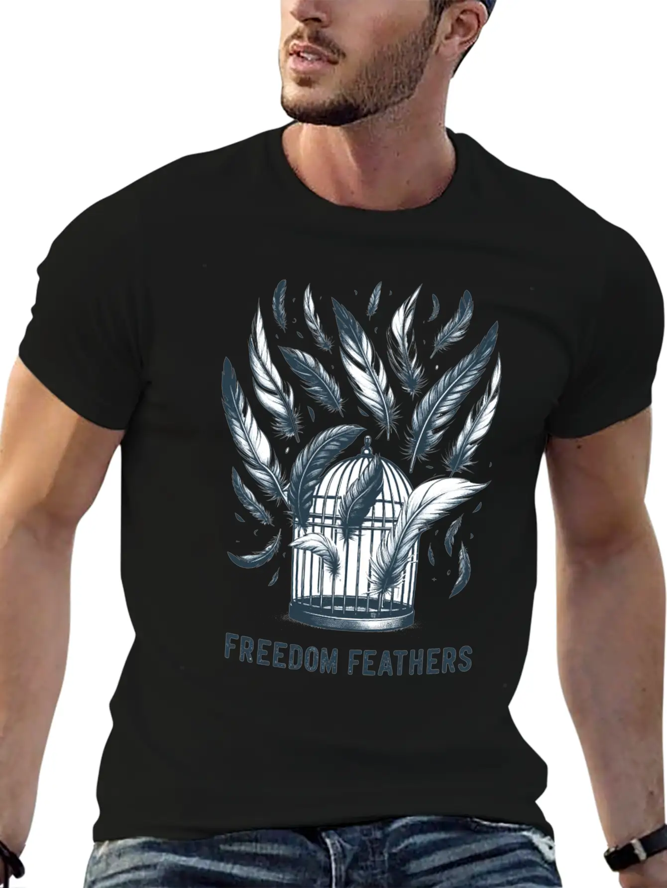 "Freedom Feathers: Soaring To Liberation" Classic Crew Neck Graphic Tee – Everyday Minimal Look