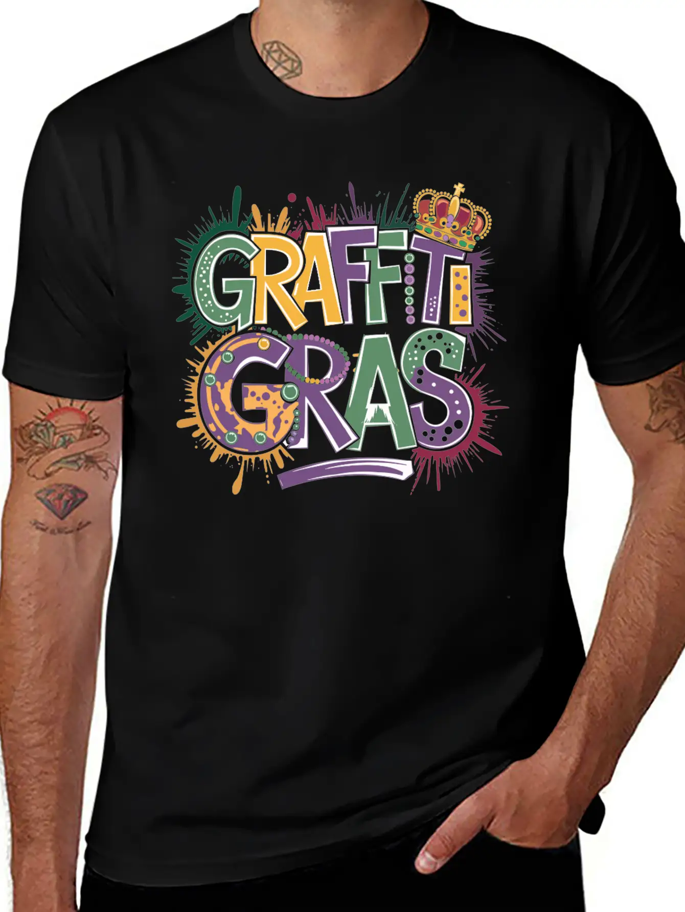 "Graffiti Gras" 🎭🎨 Classic Crew Neck Graphic Tee – Everyday Minimal Look