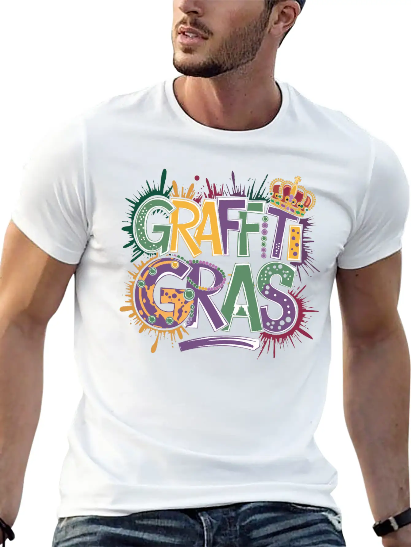 "Graffiti Gras" 🎭🎨 Classic Crew Neck Graphic Tee – Everyday Minimal Look