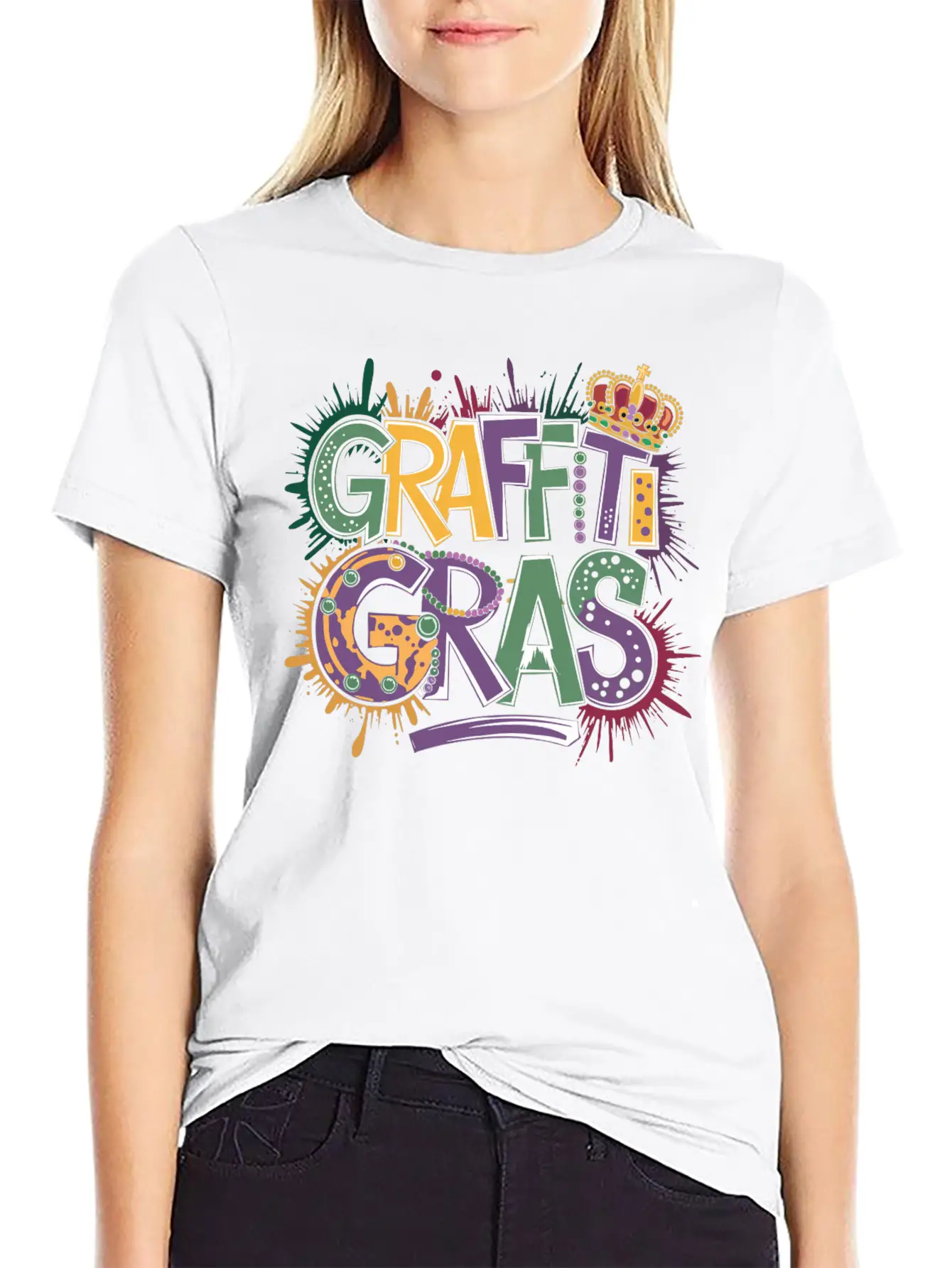 "Graffiti Gras" 🎭🎨 Classic Crew Neck Graphic Tee – Everyday Minimal Look