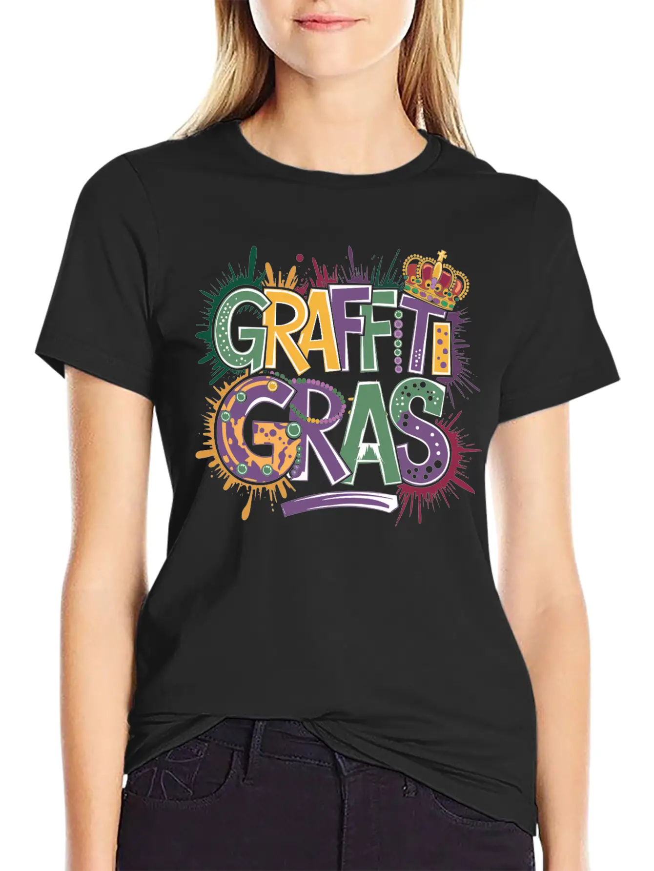 "Graffiti Gras" 🎭🎨 Classic Crew Neck Graphic Tee – Everyday Minimal Look