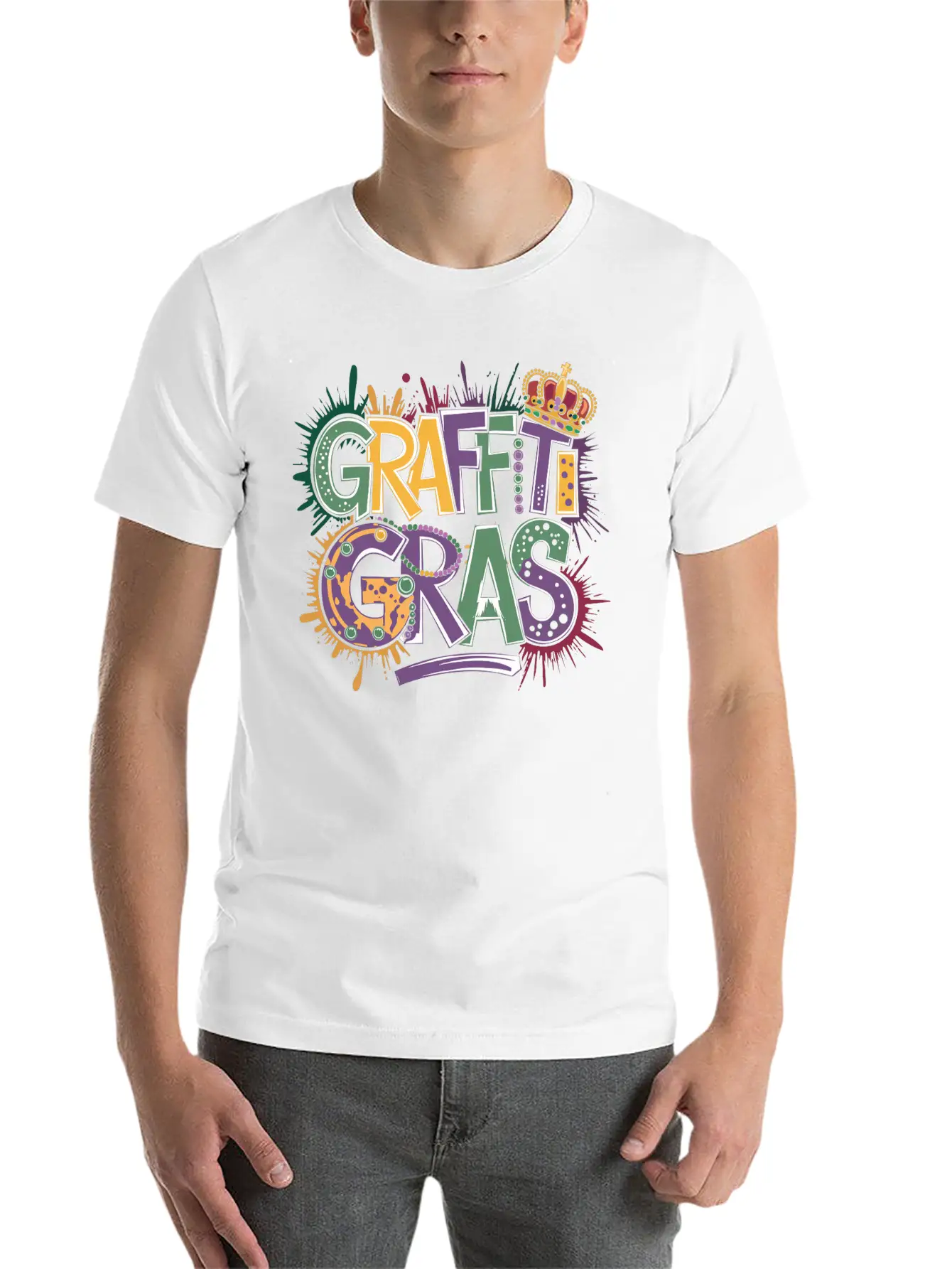 "Graffiti Gras" 🎭🎨 Classic Crew Neck Graphic Tee – Everyday Minimal Look