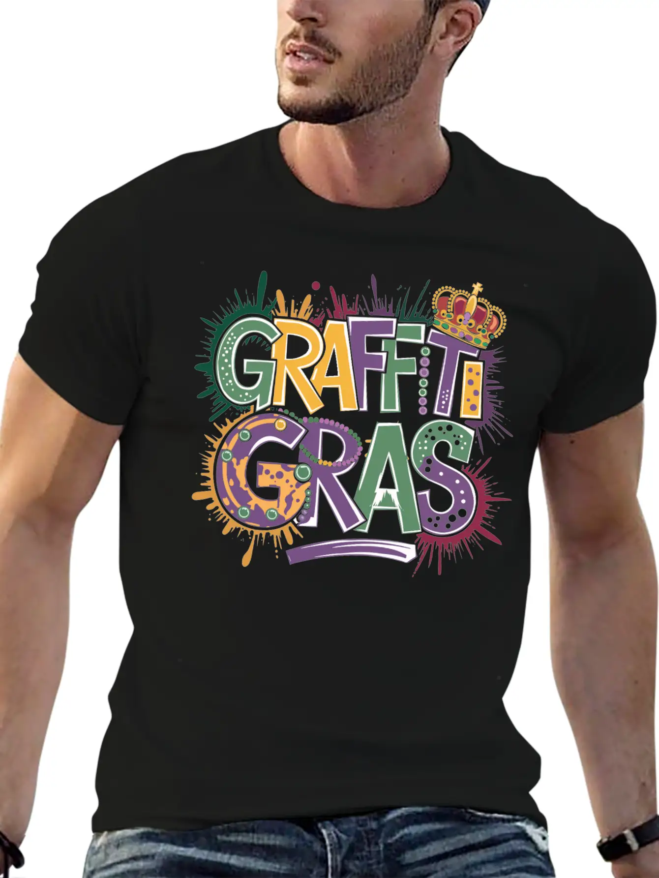 "Graffiti Gras" 🎭🎨 Classic Crew Neck Graphic Tee – Everyday Minimal Look