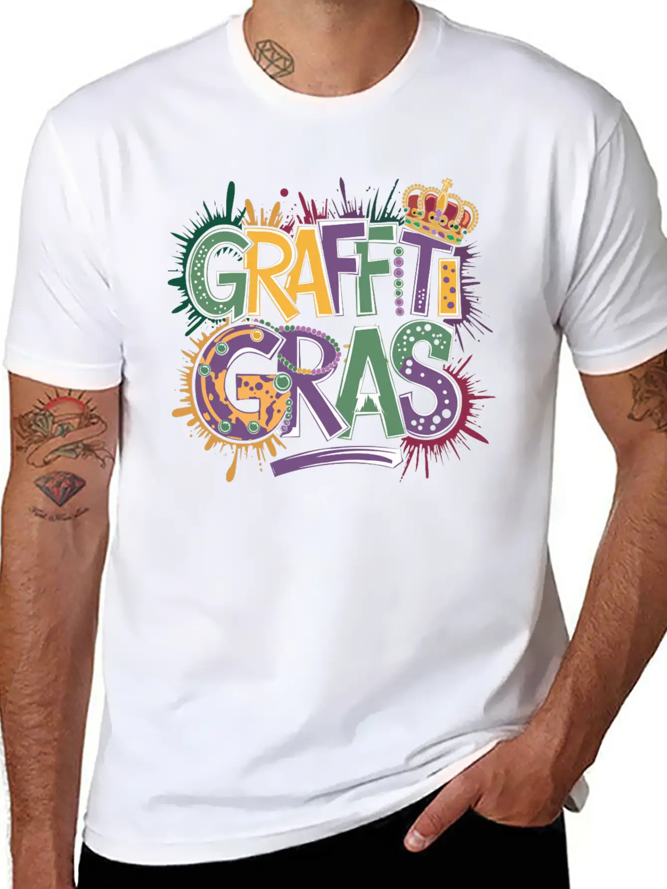 "Graffiti Gras" 🎭🎨 Classic Crew Neck Graphic Tee – Everyday Minimal Look
