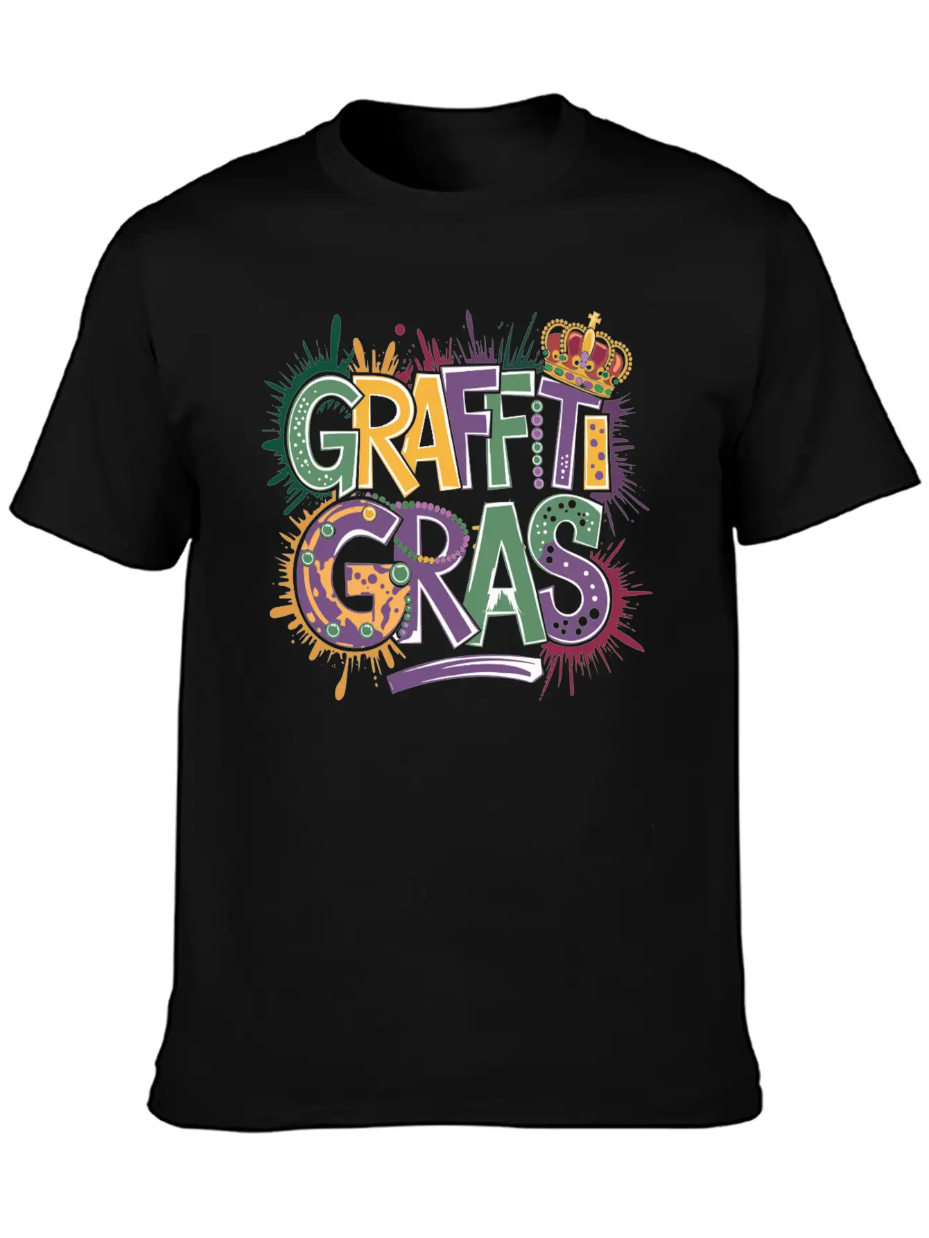 "Graffiti Gras" 🎭🎨 Classic Crew Neck Graphic Tee – Everyday Minimal Look