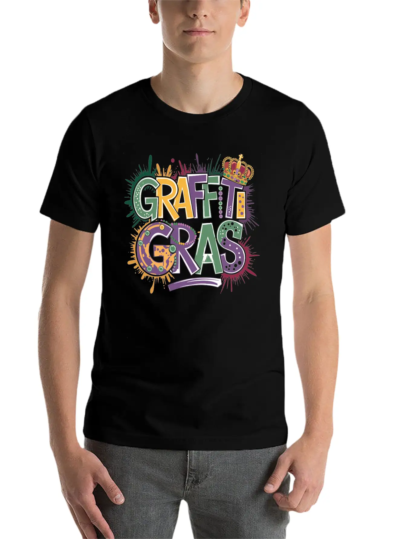 "Graffiti Gras" 🎭🎨 Classic Crew Neck Graphic Tee – Everyday Minimal Look