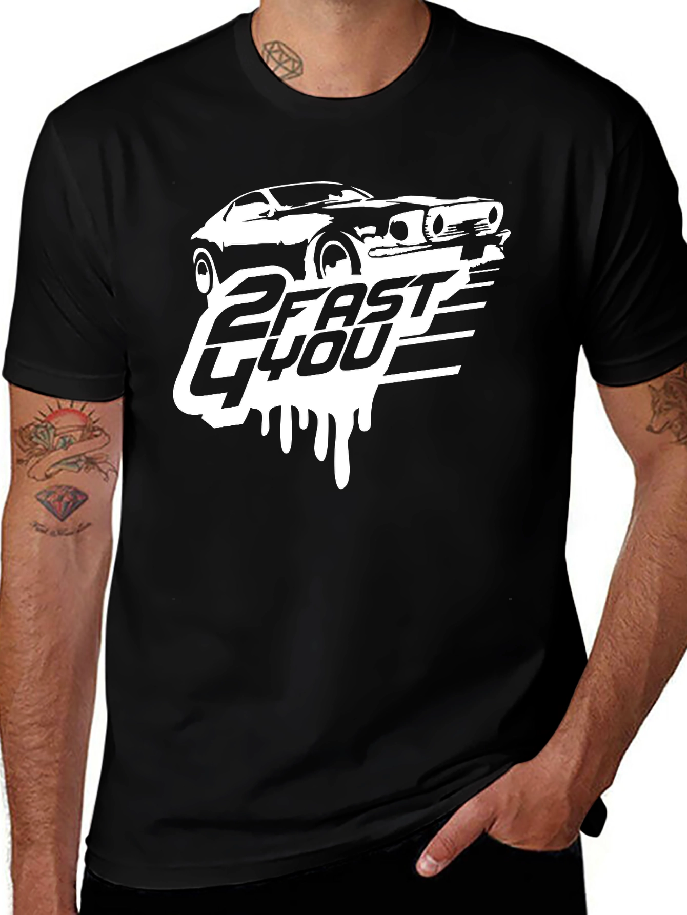 2 Fast 4 You Car Graphic T-Shirt - Black