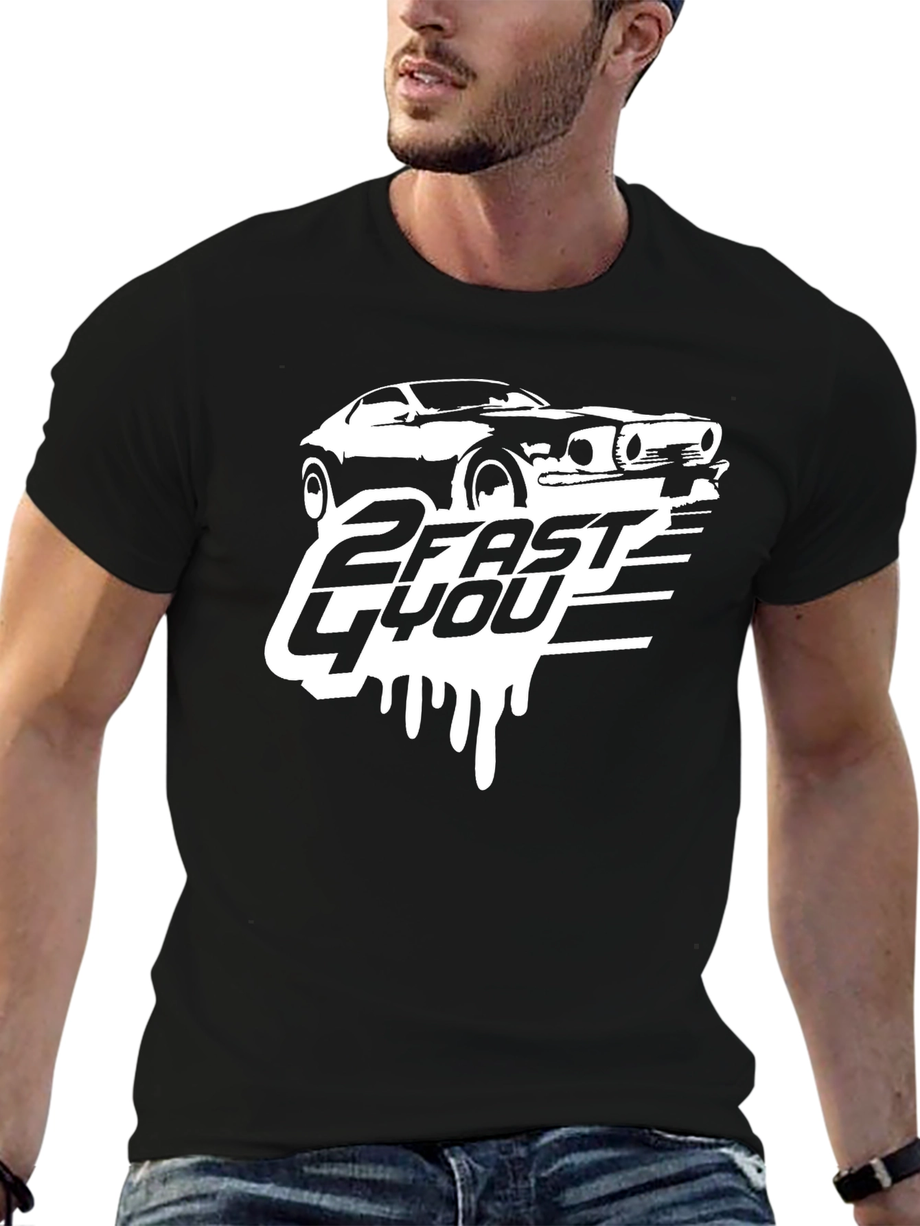 2 Fast 4 You Car Graphic T-Shirt - Black