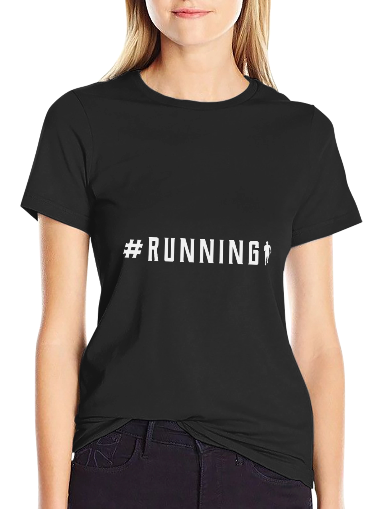 #Running Graphic Tee - Black Cotton Casual Top