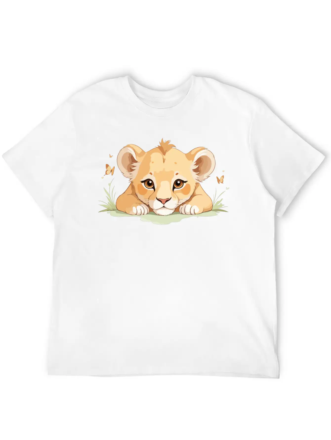 Lion Cub With Butterflies Essential Cotton Tee For Daily Outfits – Unisex Style