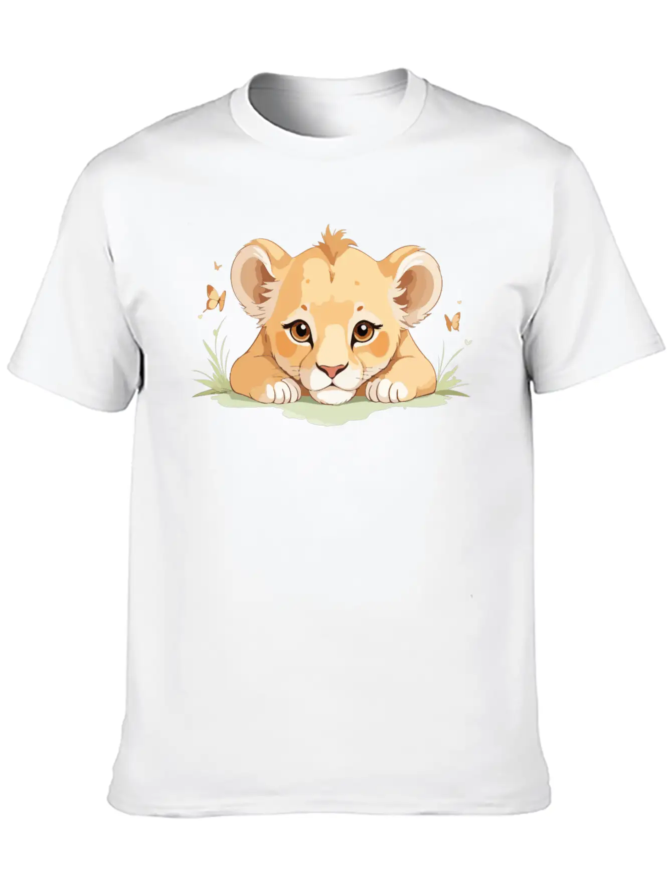 Lion Cub With Butterflies Essential Cotton Tee For Daily Outfits – Unisex Style