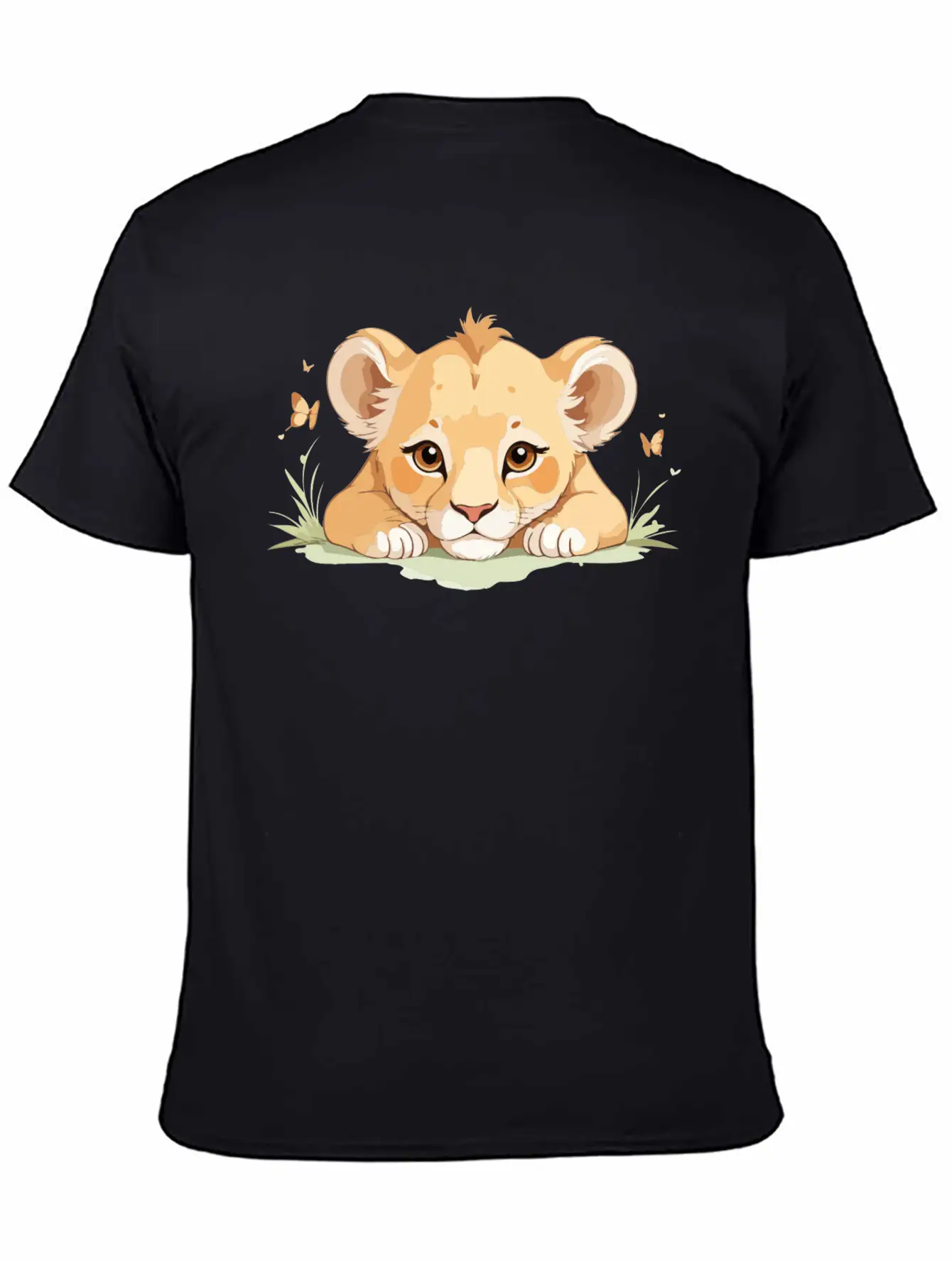 Lion Cub With Butterflies Essential Cotton Tee For Daily Outfits – Unisex Style