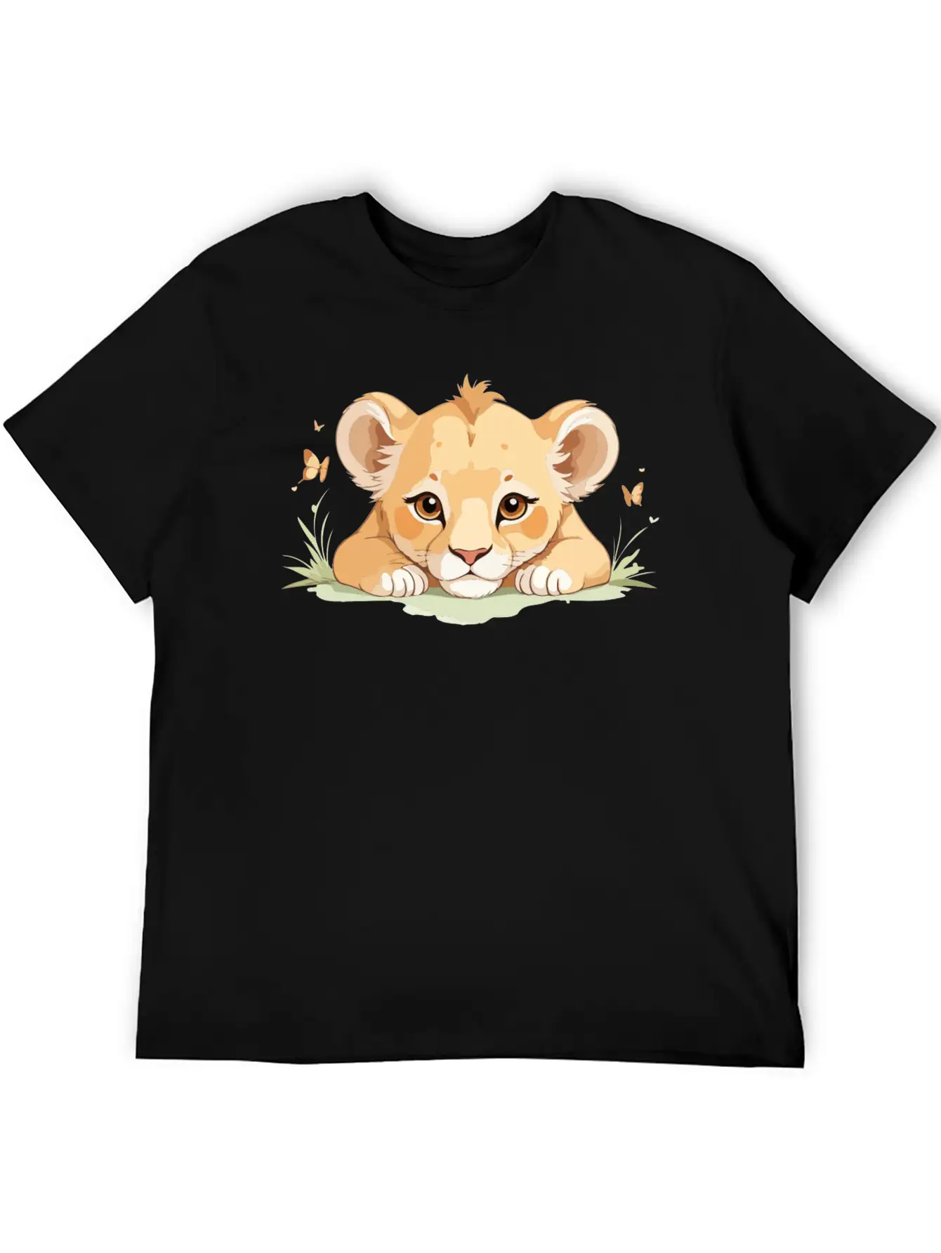 Lion Cub With Butterflies Essential Cotton Tee For Daily Outfits – Unisex Style