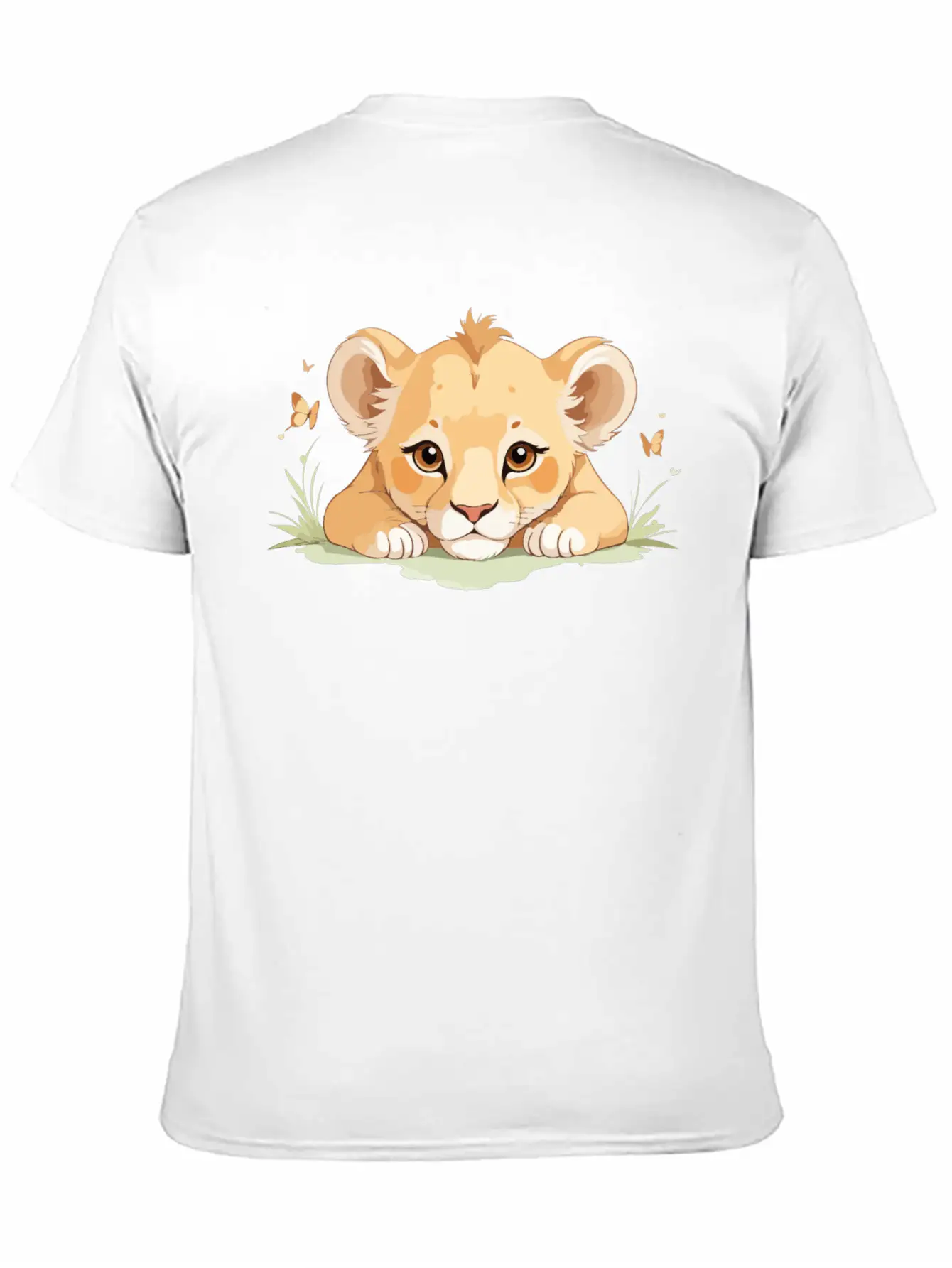 Lion Cub With Butterflies Essential Cotton Tee For Daily Outfits – Unisex Style