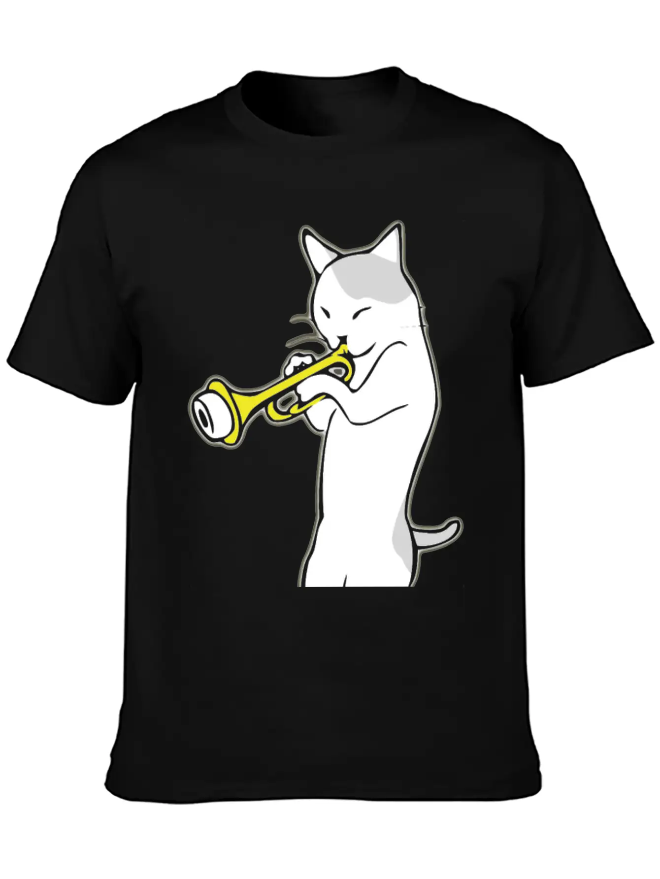 Music - Jazz | Trumpet | Cat Playing Trumpet | Classic Crew Neck Graphic Tee – Everyday Minimal Look
