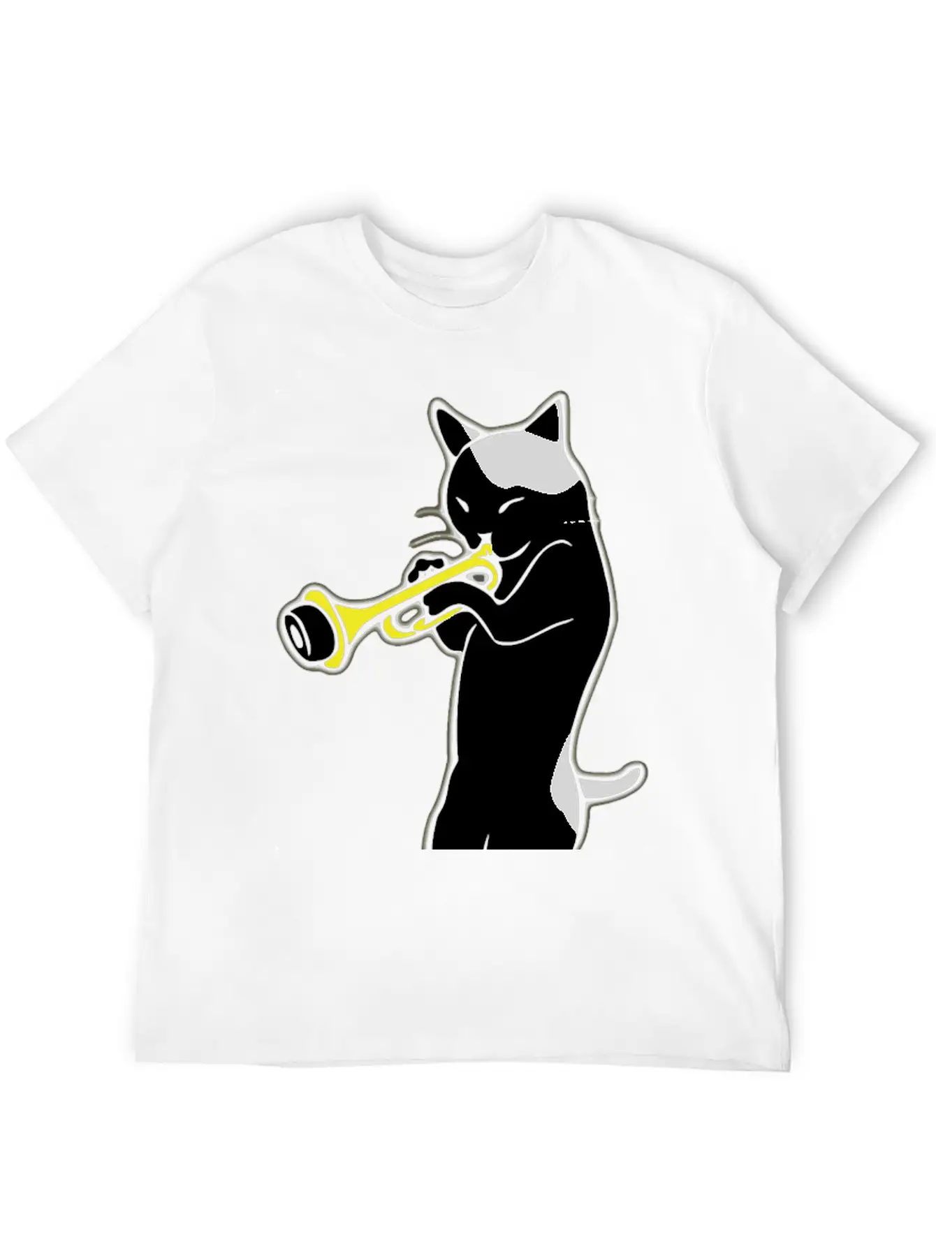 Music - Jazz | Trumpet | Cat Playing Trumpet | Classic Crew Neck Graphic Tee – Everyday Minimal Look