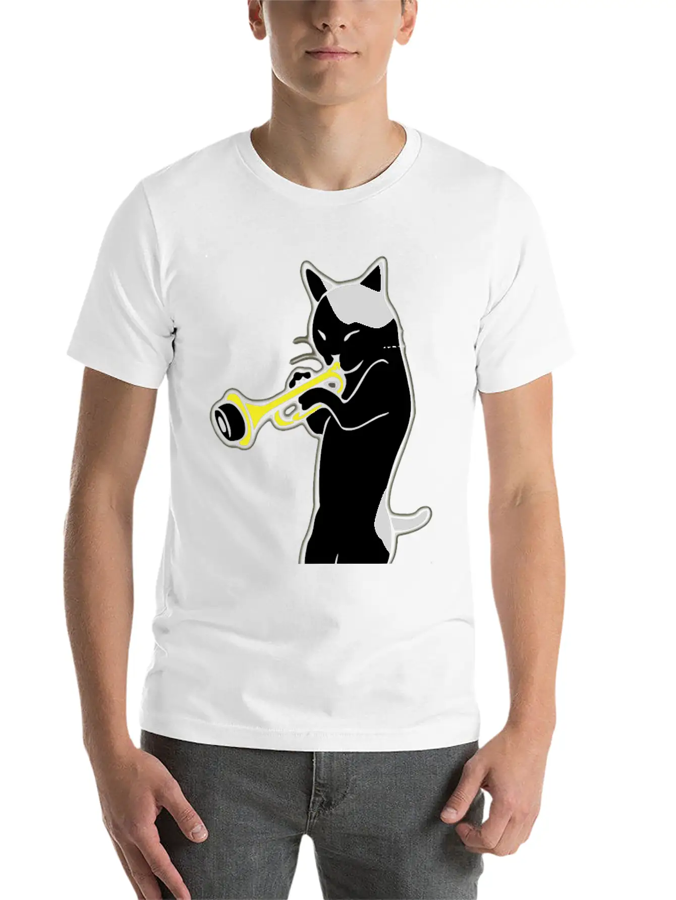 Music - Jazz | Trumpet | Cat Playing Trumpet | Classic Crew Neck Graphic Tee – Everyday Minimal Look