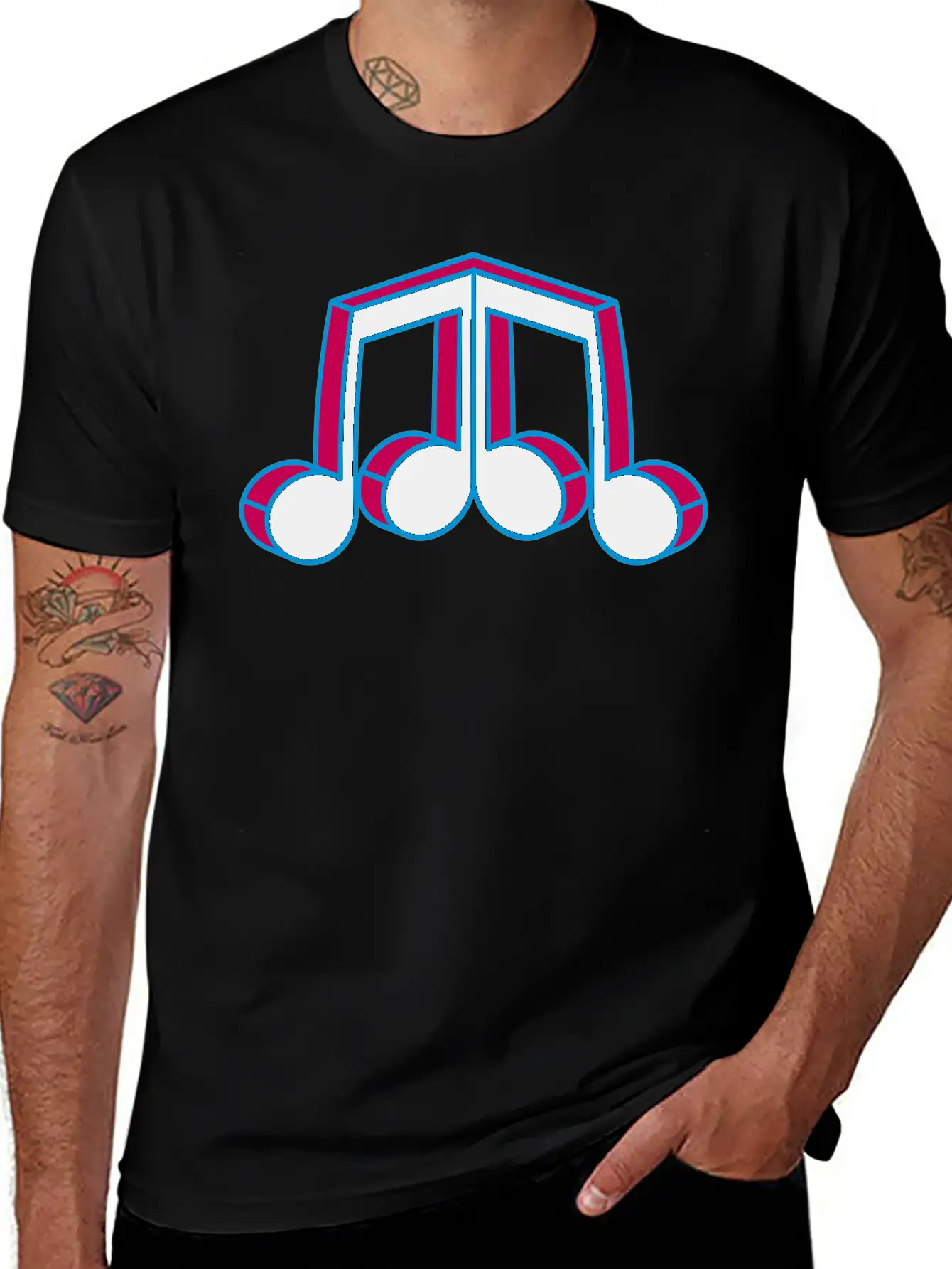 Music Note Silhouette Mirrored 3d Character Party Essential Cotton Tee For Daily Outfits – Unisex Style
