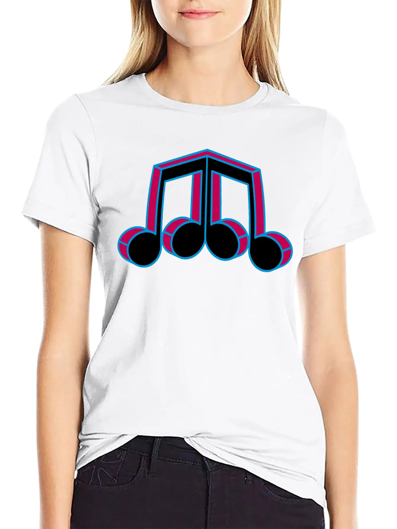 Music Note Silhouette Mirrored 3d Character Party Essential Cotton Tee For Daily Outfits – Unisex Style