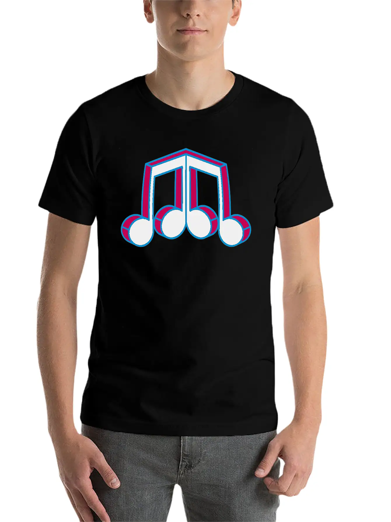 Music Note Silhouette Mirrored 3d Character Party Essential Cotton Tee For Daily Outfits – Unisex Style