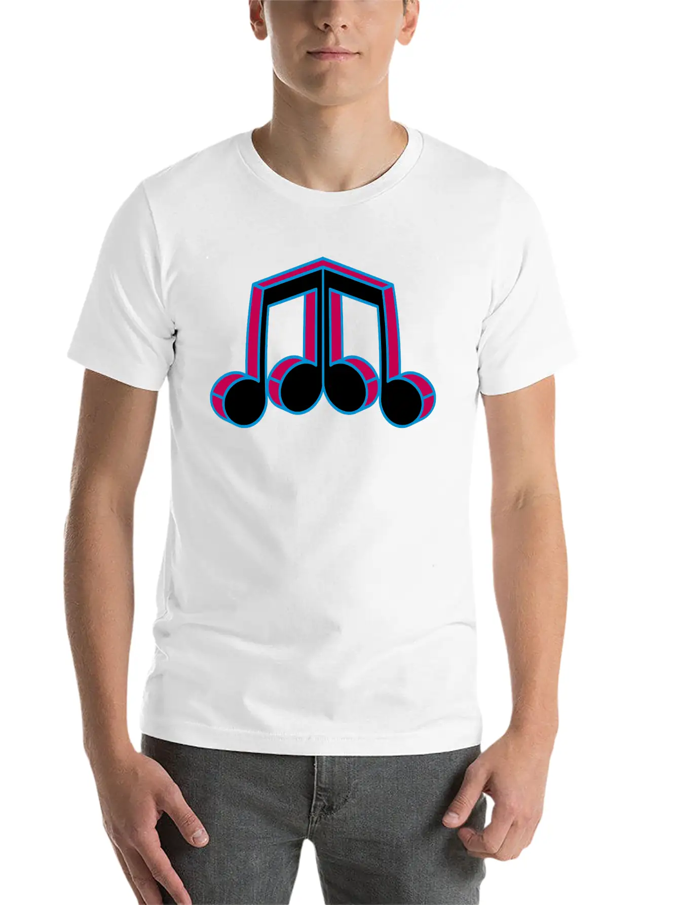 Music Note Silhouette Mirrored 3d Character Party Essential Cotton Tee For Daily Outfits – Unisex Style