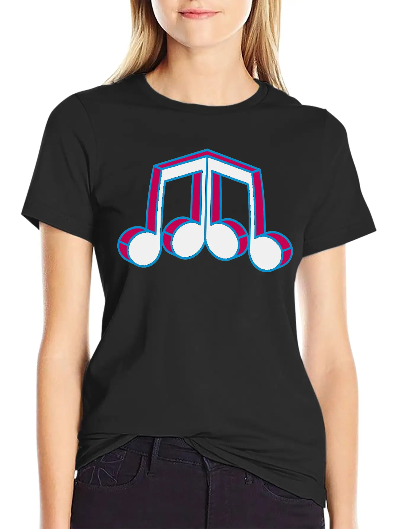 Music Note Silhouette Mirrored 3d Character Party Essential Cotton Tee For Daily Outfits – Unisex Style