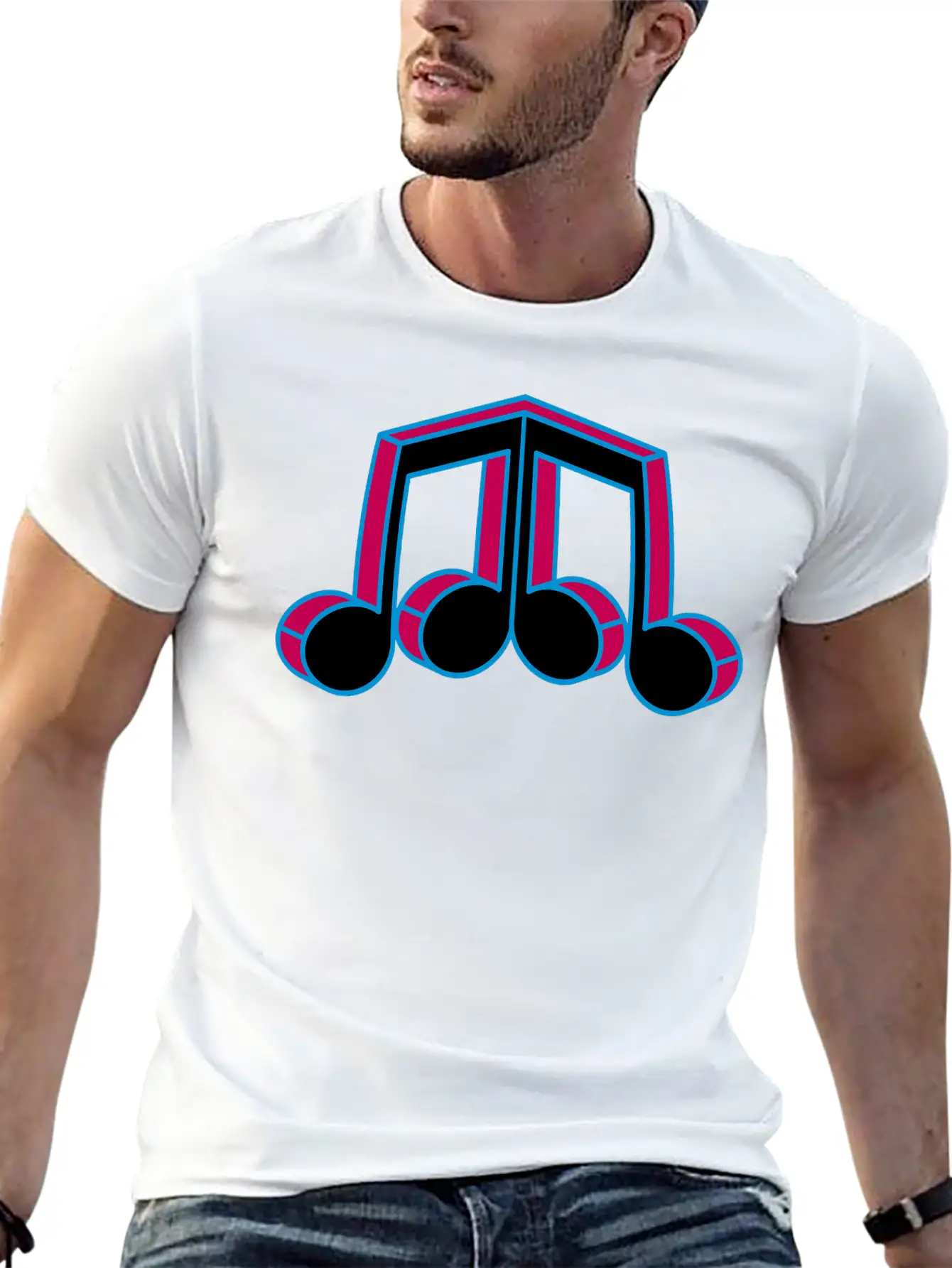 Music Note Silhouette Mirrored 3d Character Party Essential Cotton Tee For Daily Outfits – Unisex Style