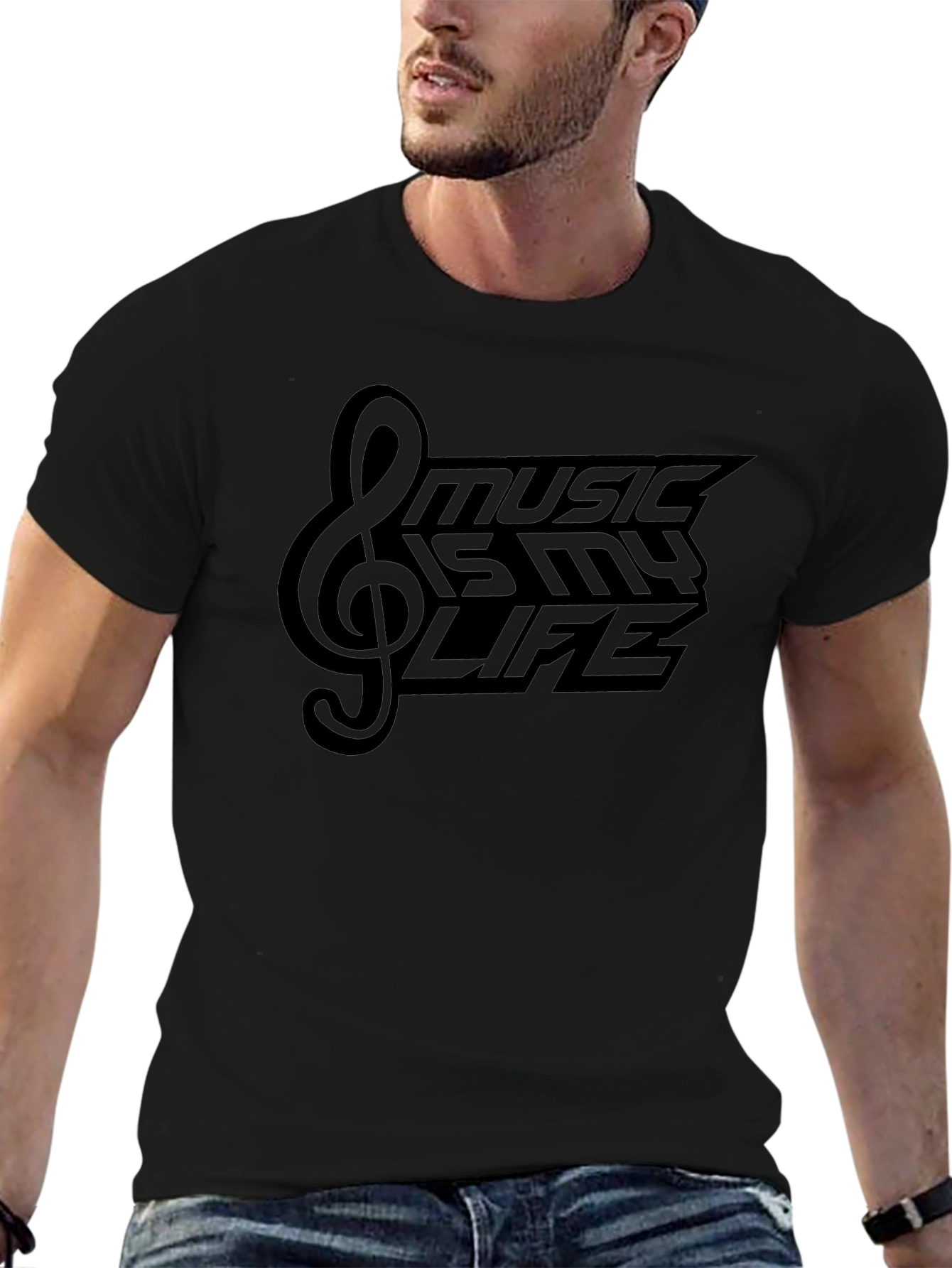 Music is My Life Black Graphic T-Shirt