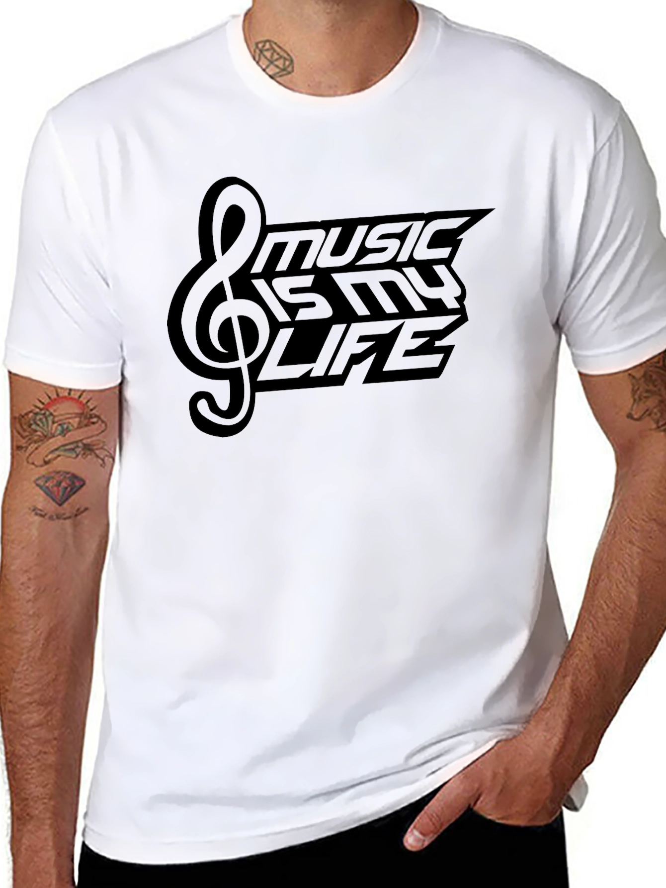 Music is My Life Black Graphic T-Shirt