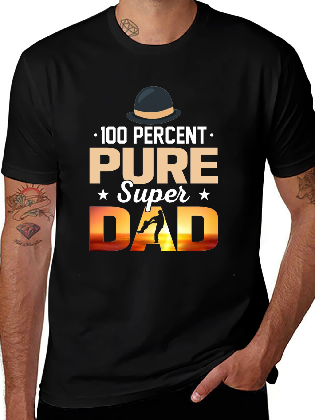 100% Pure Super Dad Black Graphic T-Shirt