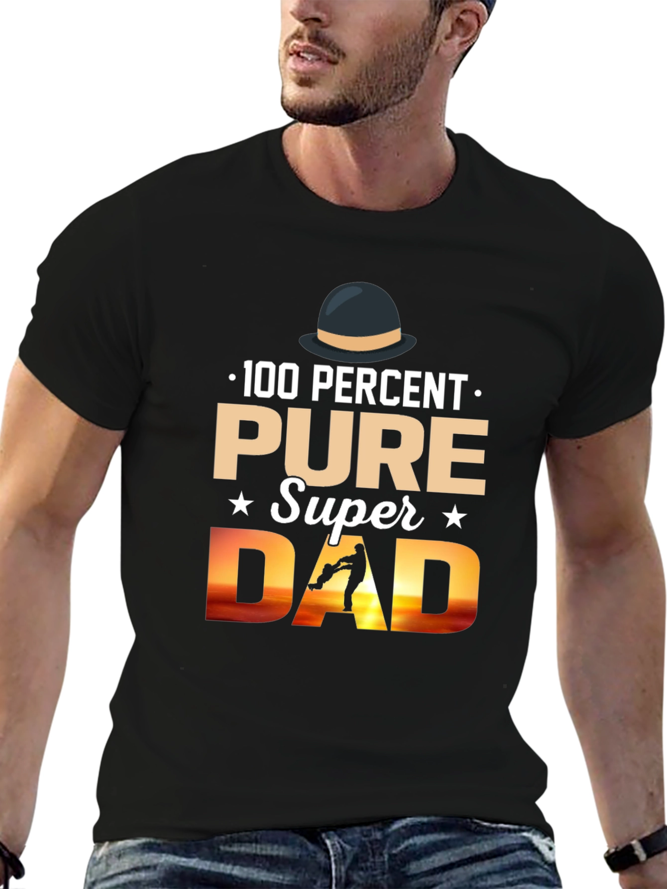 100% Pure Super Dad Black Graphic T-Shirt
