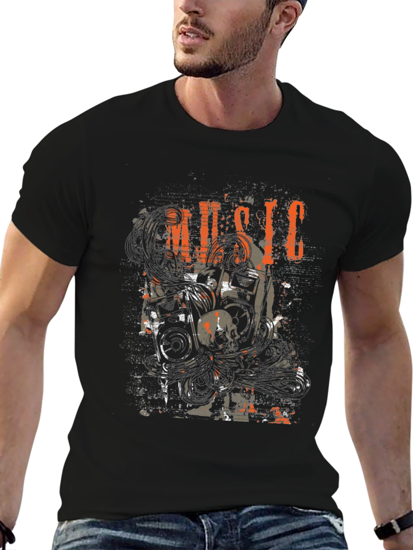 Music Graphic Print Black Tee