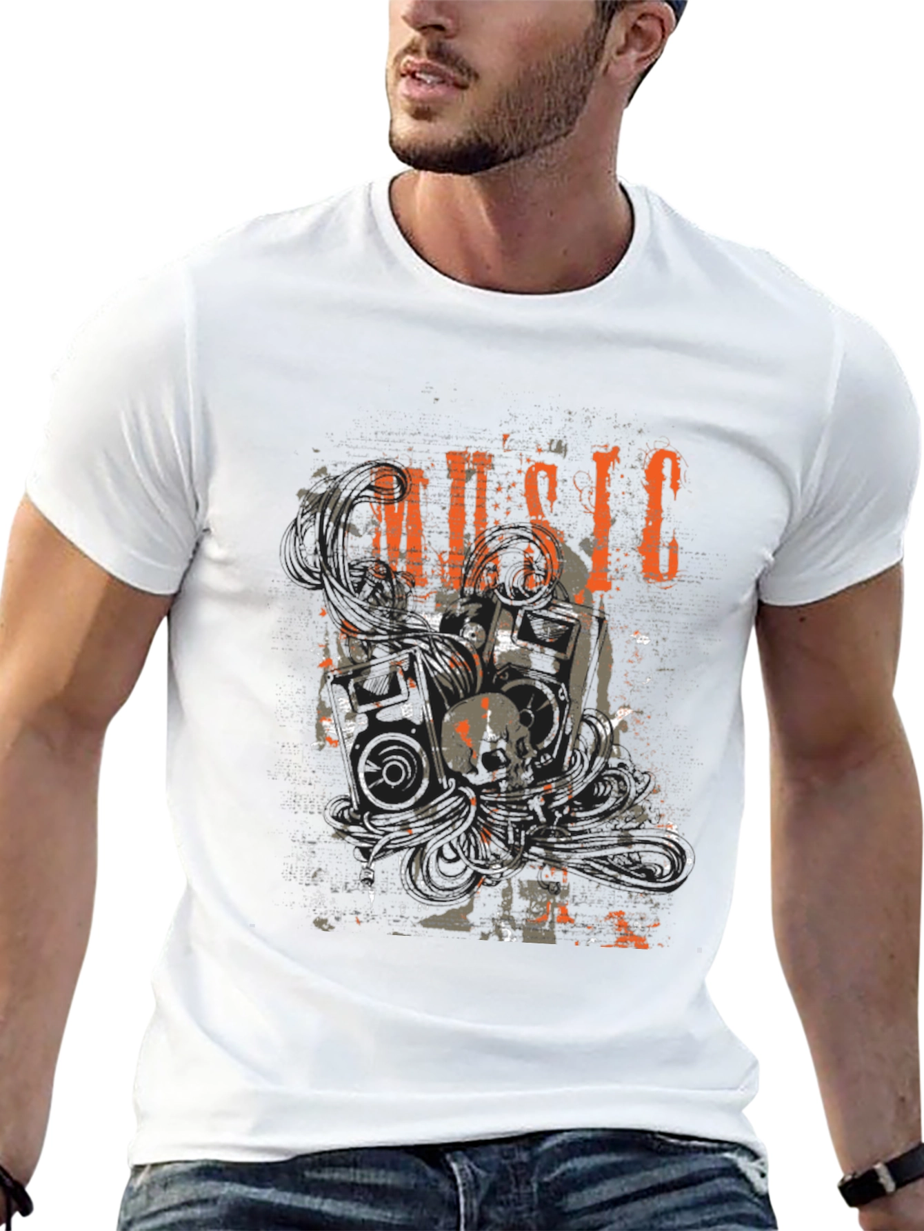 Music Graphic Print Black Tee