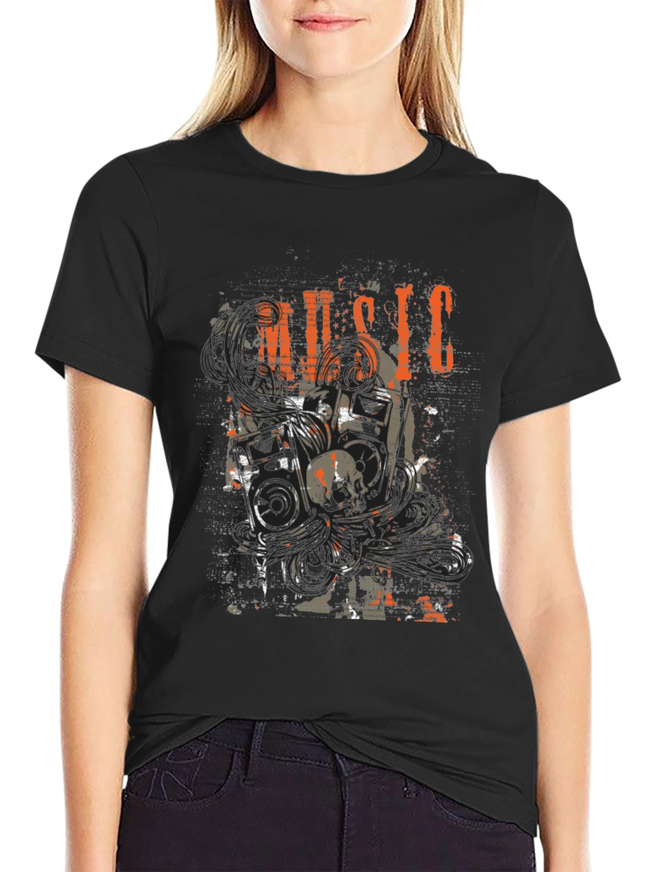 Music Graphic Print Black Tee