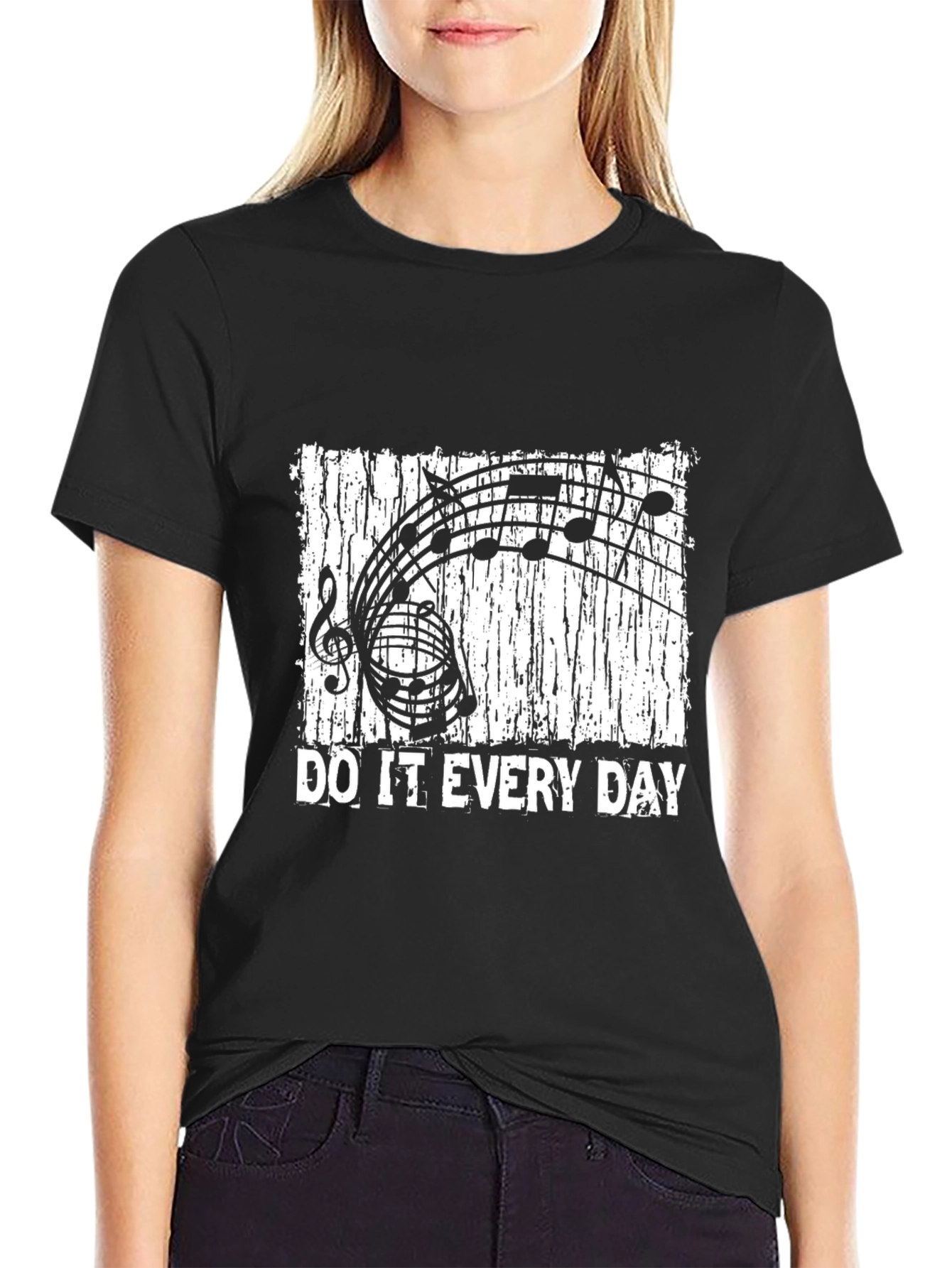 Music Notes Do It Every Day Black T-Shirt