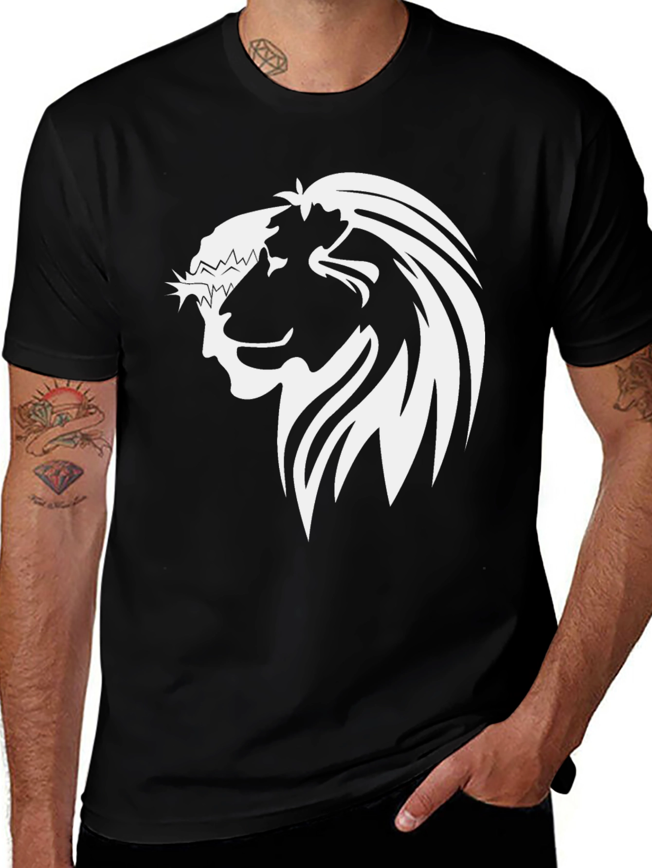 Lion and Jesus Graphic Tee - Black