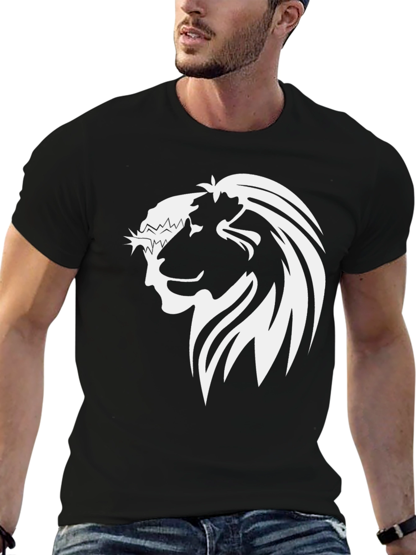 Lion and Jesus Graphic Tee - Black