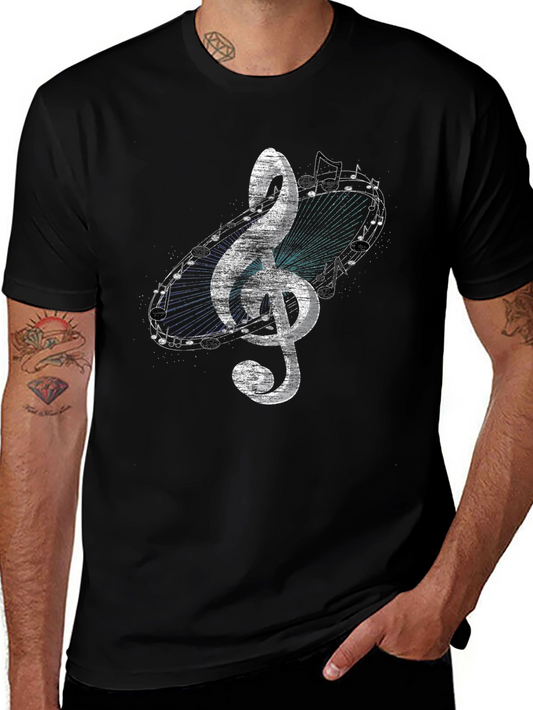 Music Note Treble Clef Graphic Black T-Shirt