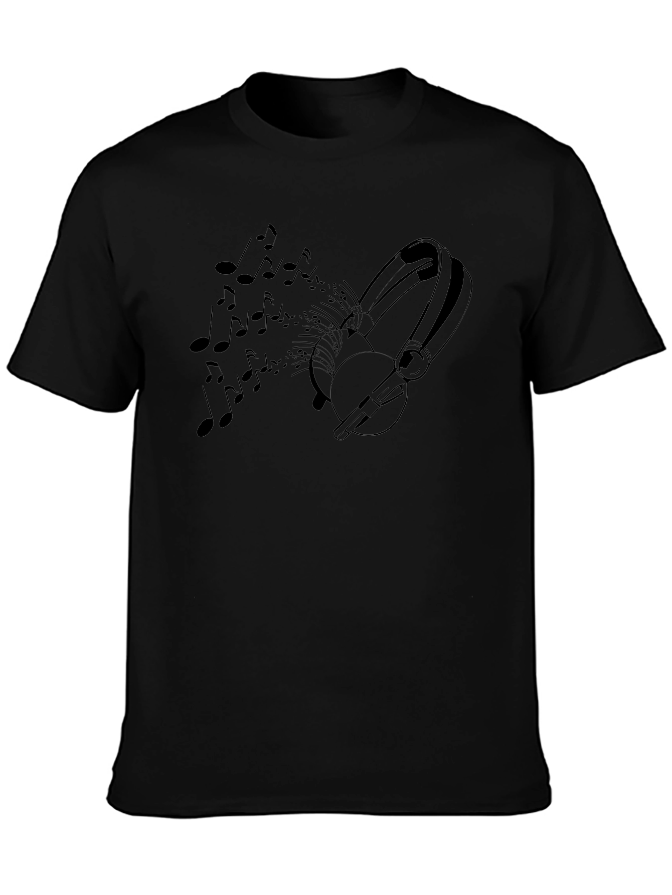 Music Lovers Black T-Shirt - Headphones & Notes Design