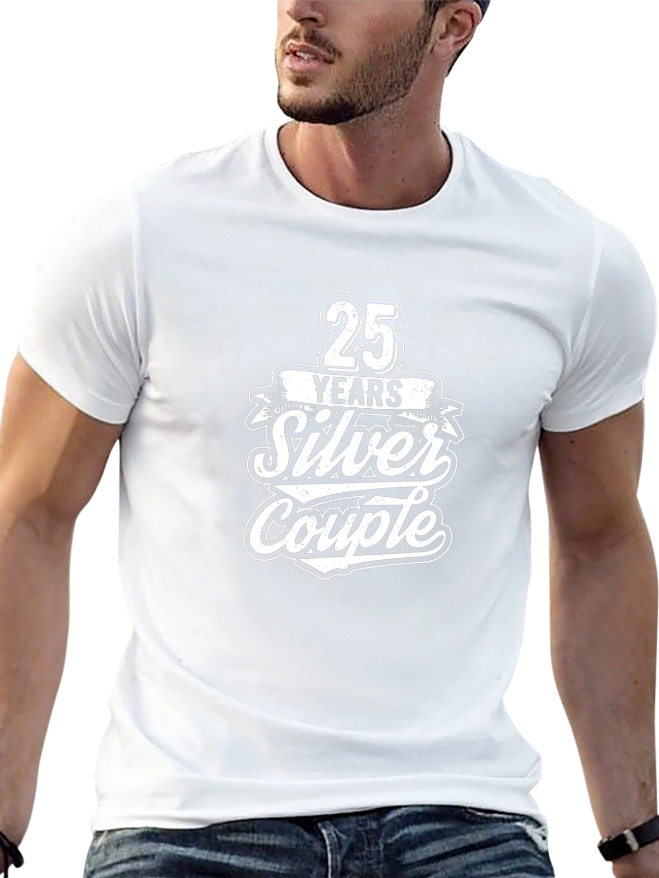 25 Years Silver Couple Black T-Shirt