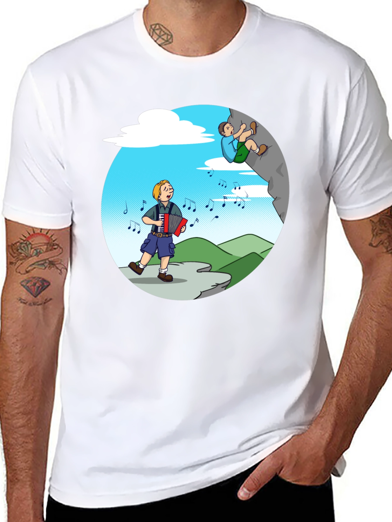 Music Lovers Climbing Tee - Adventure Cartoon Shirt