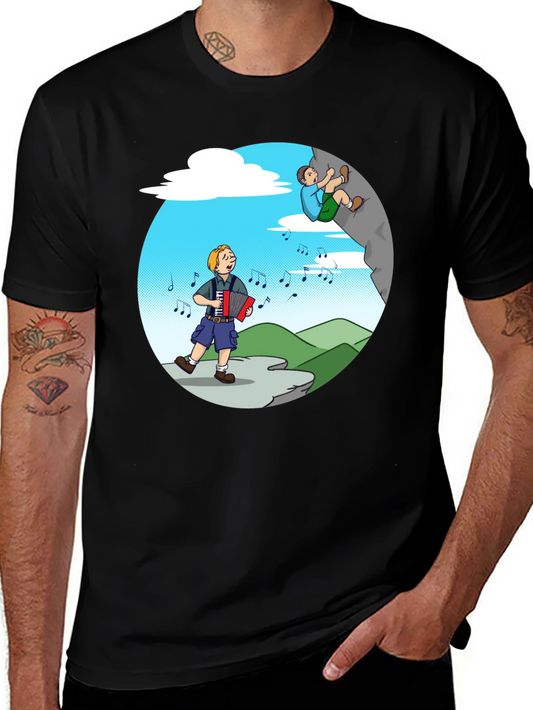 Music Lovers Climbing Tee - Adventure Cartoon Shirt