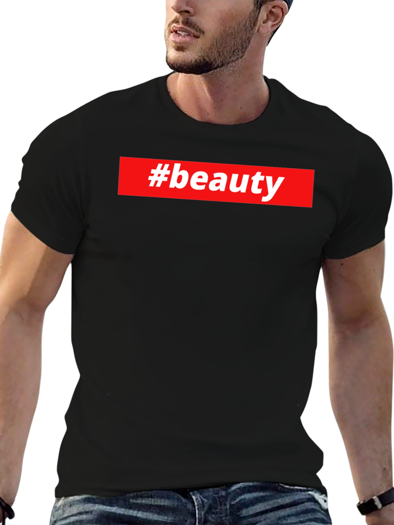#beauty Graphic Tee - Stylish Black T-Shirt