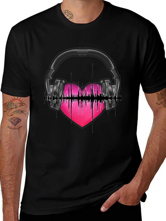 Music Lovers Tee: Headphones & Heartbeat Design