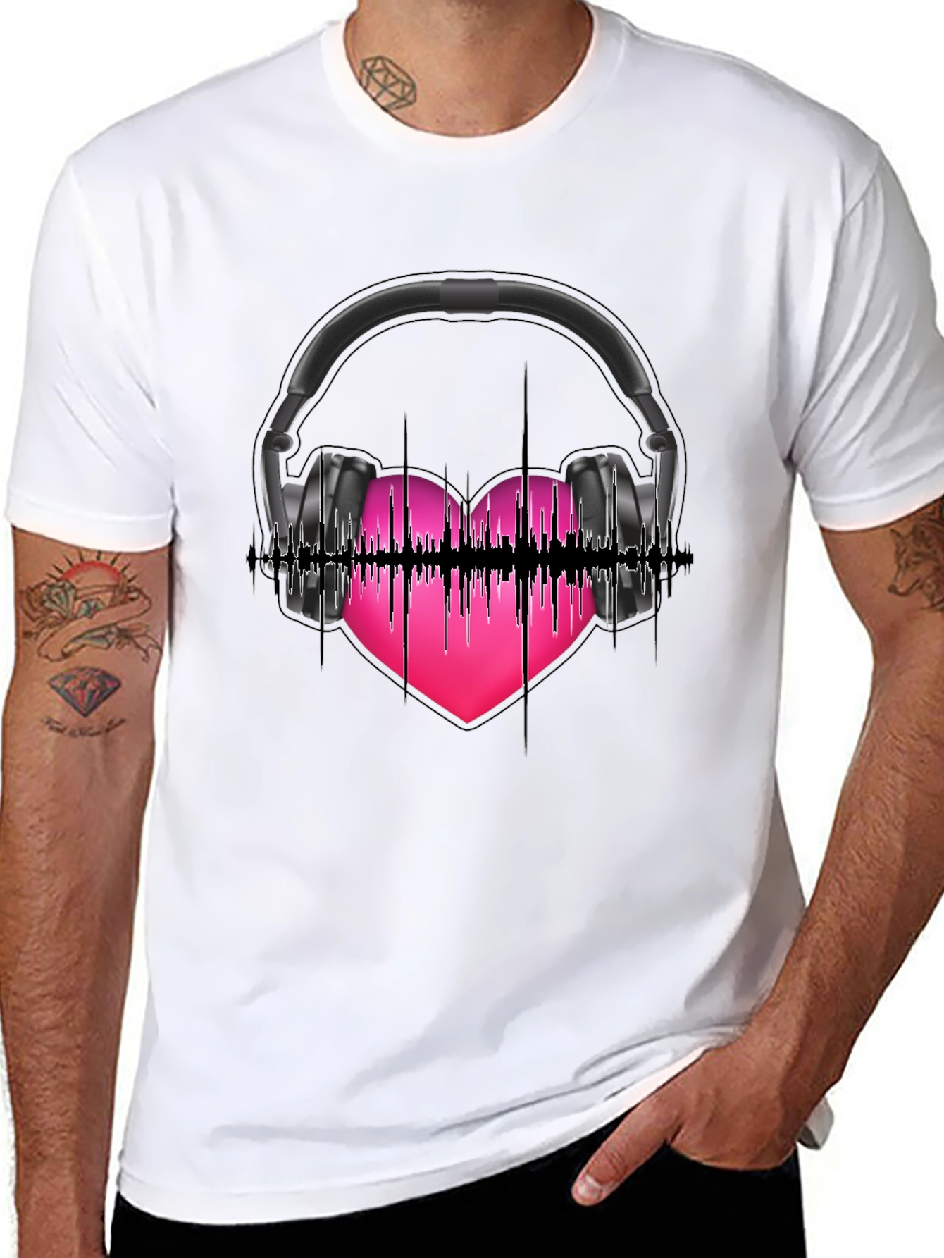 Music Lovers Tee: Headphones & Heartbeat Design