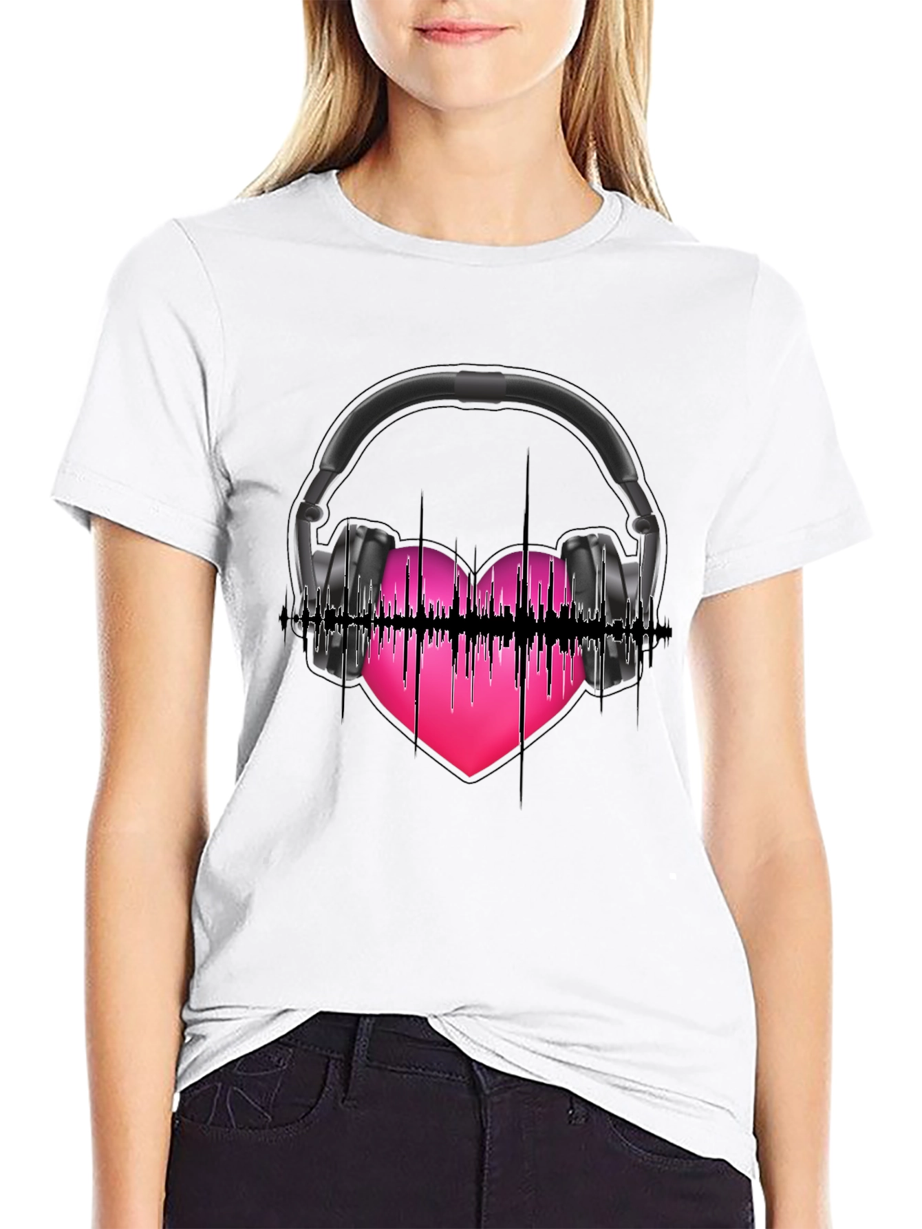 Music Lovers Tee: Headphones & Heartbeat Design