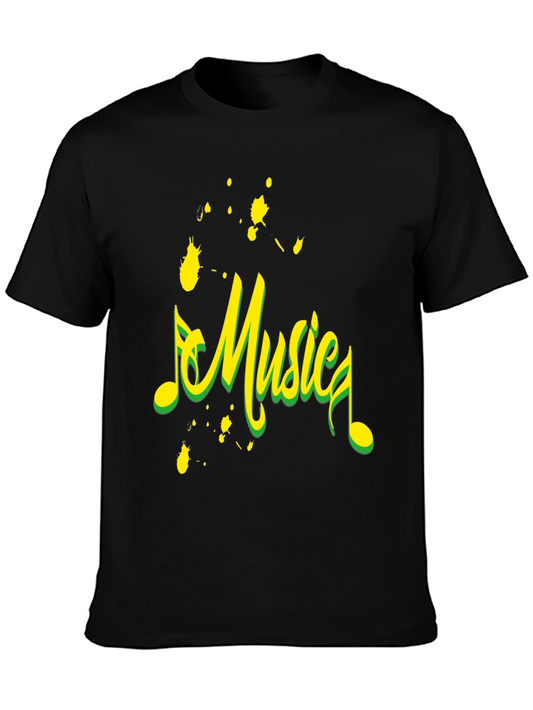 Music Design Black Cotton T-Shirt